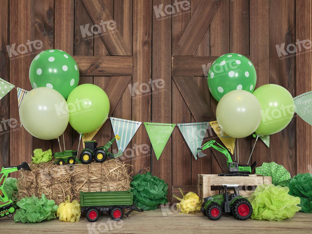Kate Wood Planks Green Farm Excavator Balloon Backdrop Designed by Emetselch