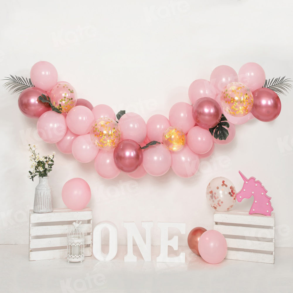 Kate Pink One Birthday Balloon Unicorn Cake Smash Backdrop for Photography