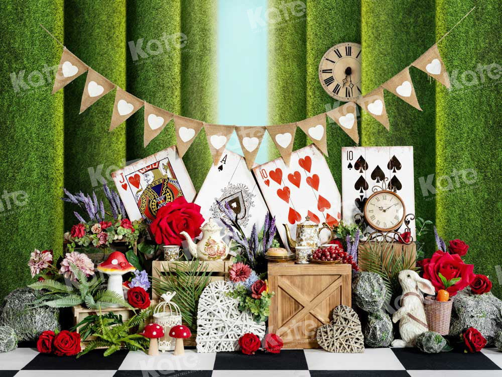 Kate Playing Cards Roses Rabbits Clock Backdrop Designed by Chain Photography