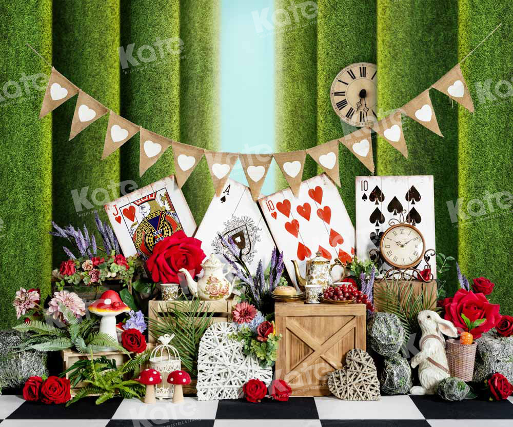 Kate Playing Cards Roses Rabbits Clock Backdrop Designed by Chain Photography