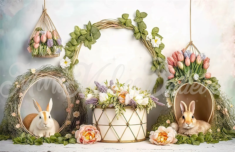 Kate Painterly Easter Bunny Basket Matching Set Backdrop Designed by Mini MakeBelieve