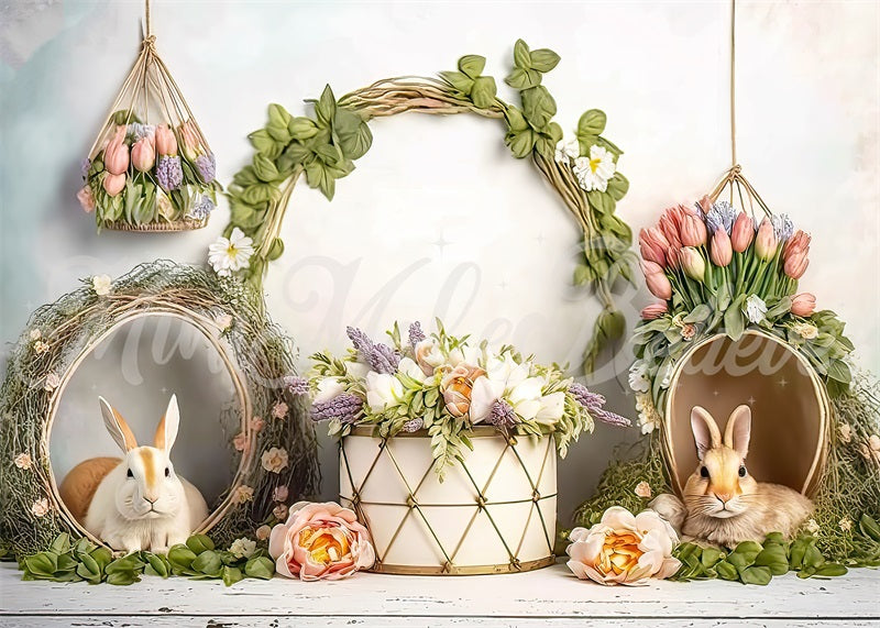 Kate Painterly Easter Bunny Basket Matching Set Backdrop Designed by Mini MakeBelieve