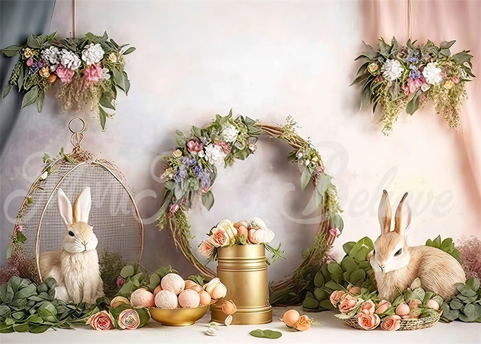 Spring Floral Easter Bunny Backdrop