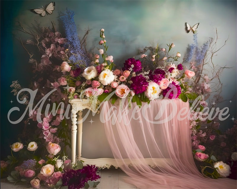 Kate Painterly Fine Art Interior Floral Curtain Backdrop Designed by Mini MakeBelieve