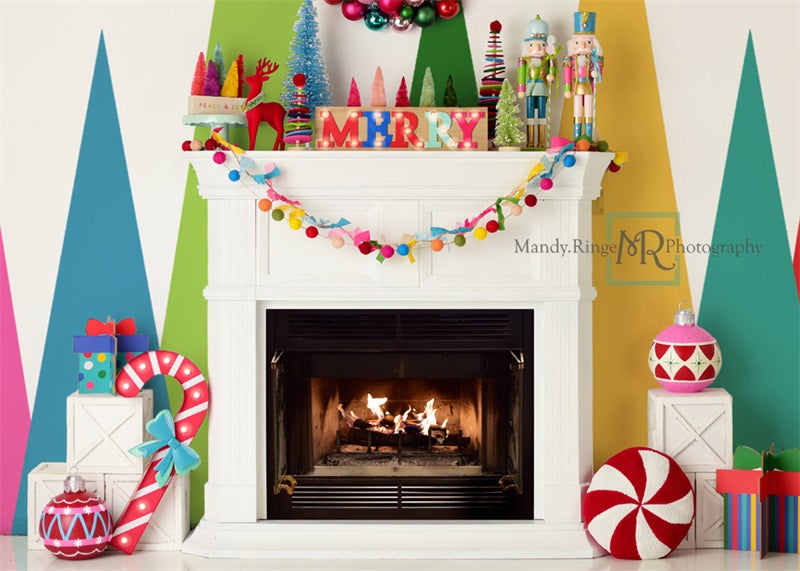 Kate Merry and Bright Christmas Fireplace Backdrop Designed by Mandy Ringe Photography