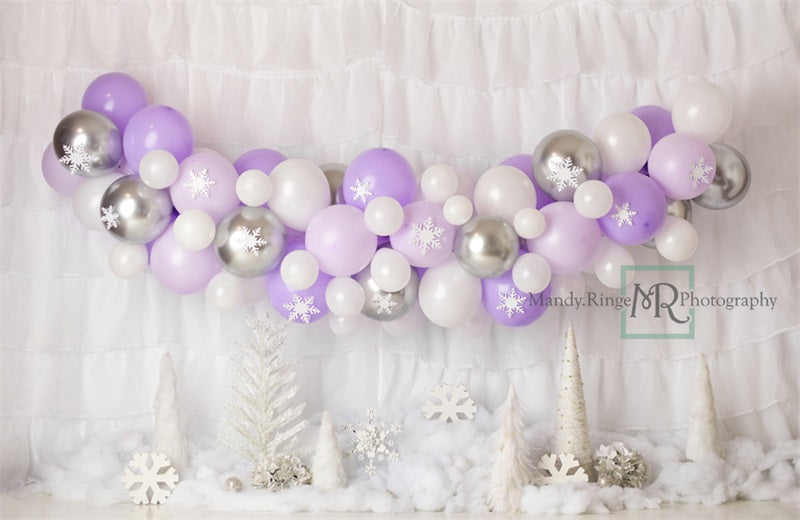 Kate Purple and White Winter Wonderland Balloons Backdrop Designed by Mandy Ringe Photography