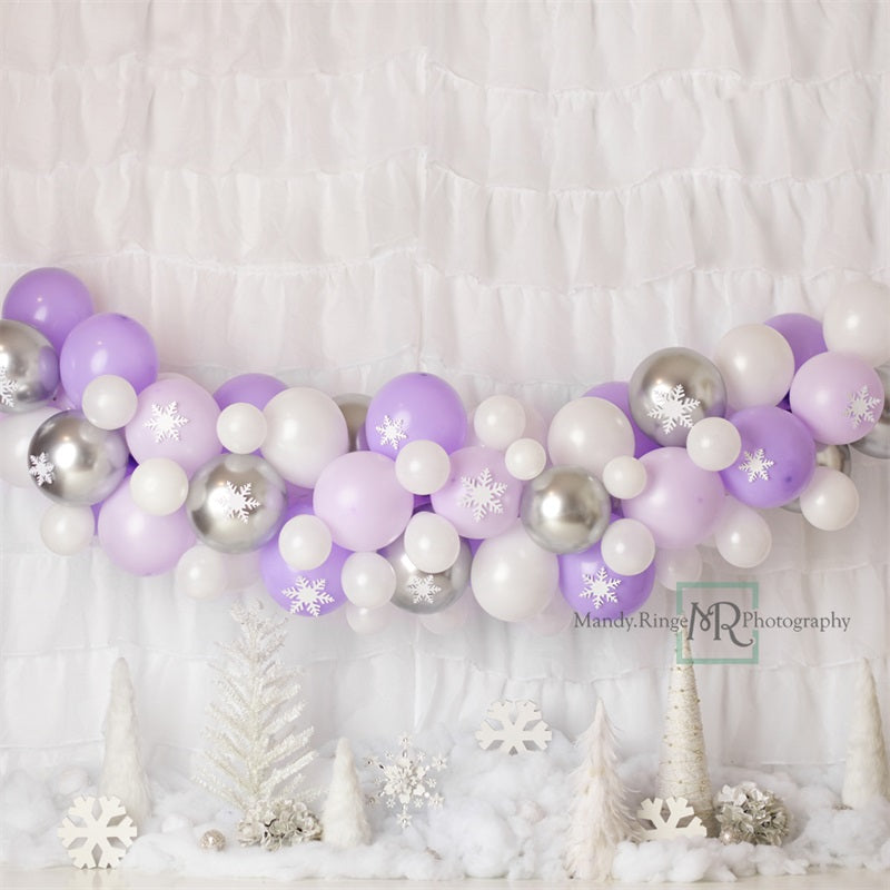Kate Purple and White Winter Wonderland Balloons Backdrop Designed by Mandy Ringe Photography