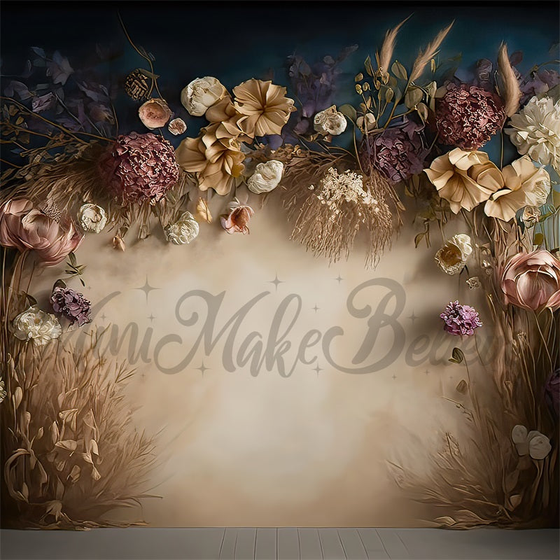 Kate Painterly Fine Art Boho Dried Floral Upside Set Backdrop Designed by Mini MakeBelieve