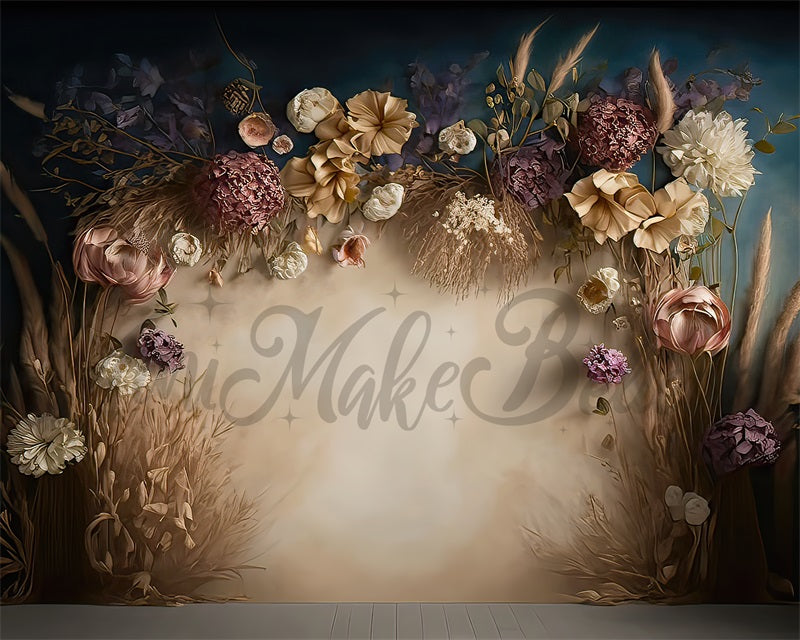 Kate Painterly Fine Art Boho Dried Floral Upside Set Backdrop Designed by Mini MakeBelieve