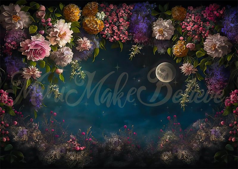 Kate Painterly Fine Art Moon Night Interior Floral Upside Down Backdrop Designed by Mini MakeBelieve