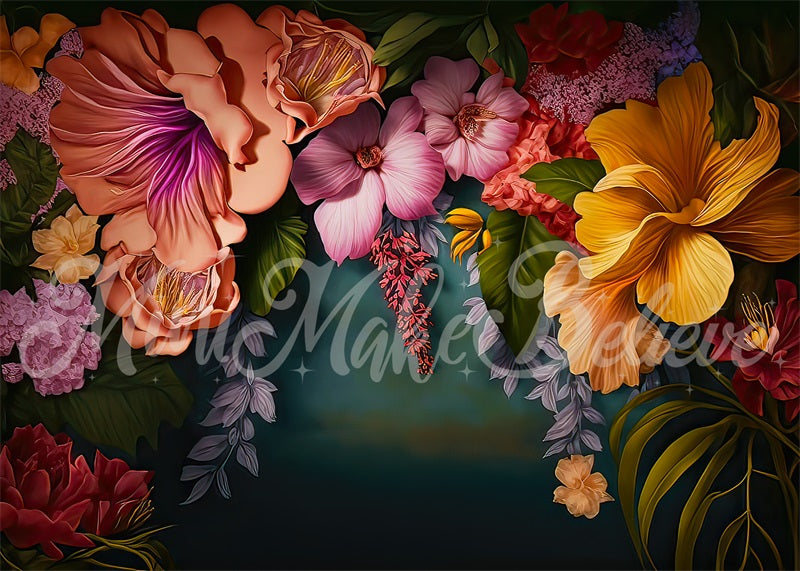 Kate Painterly Fine Art Tropical Summer Floral Arch Backdrop Designed by Mini MakeBelieve