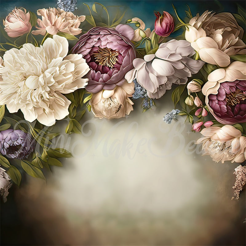 Kate Beige Painterly Fine Art Floral Backdrop Designed by Mini MakeBelieve
