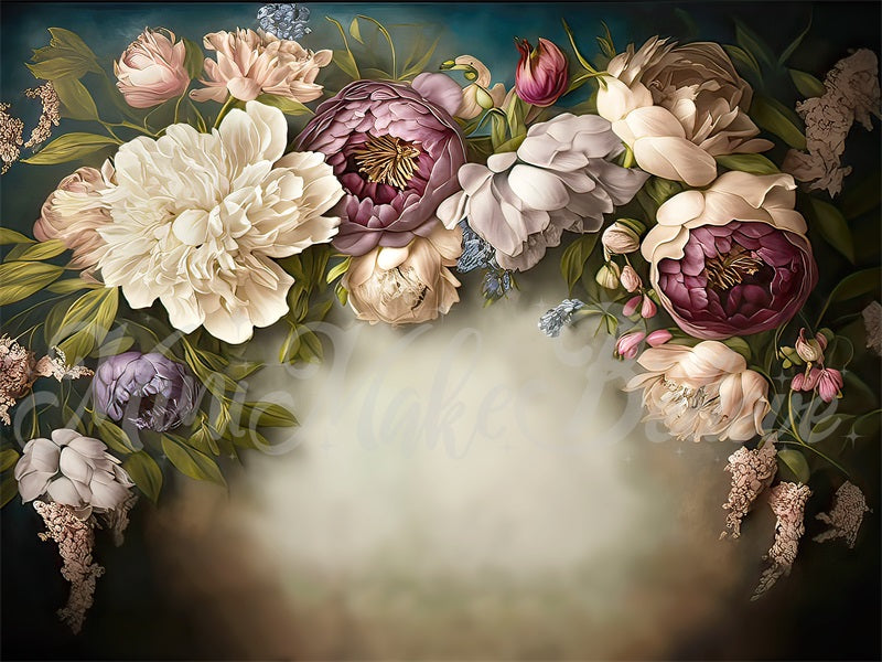 Kate Beige Painterly Fine Art Floral Backdrop Designed by Mini MakeBelieve