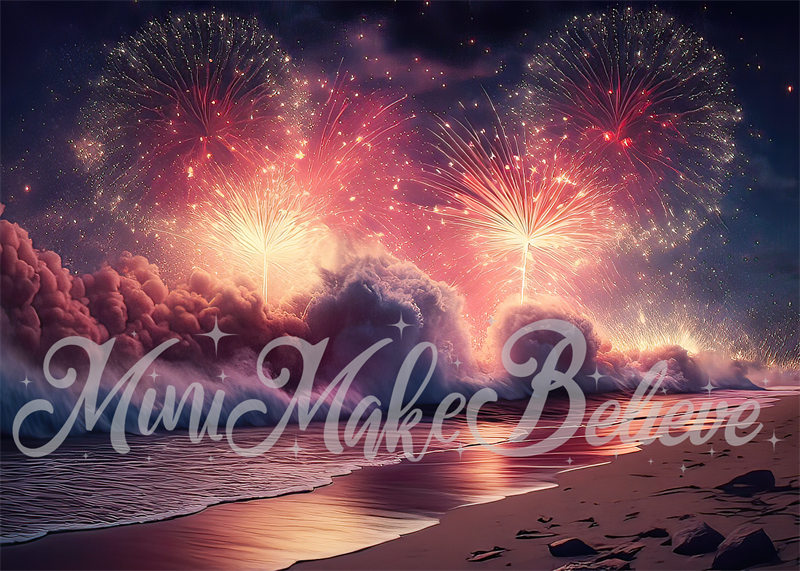 Kate Painterly Night Beach Fireworks Backdrop Designed by Mini MakeBelieve