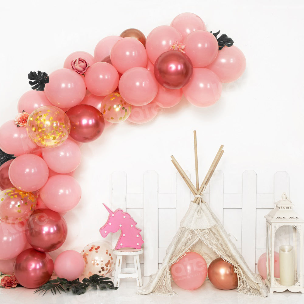 Kate Summer Pink Unicorn Balloon Tent Backdrop for Photography