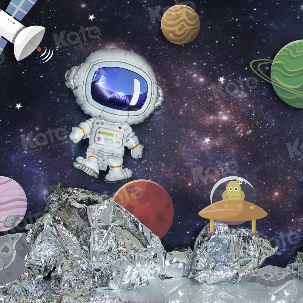 Kate Universe Astronaut Alien Star Balloon Birthday Backdrop for Photography