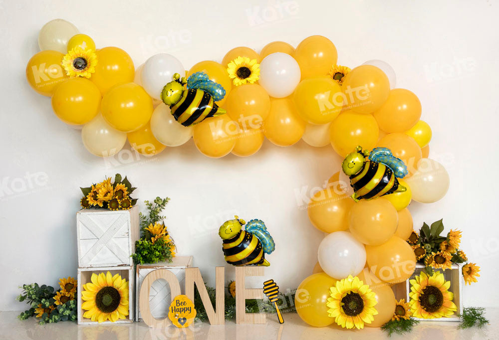 Kate Summer Birthday Bee Yellow Balloon Backdrop Designed by Emetselch