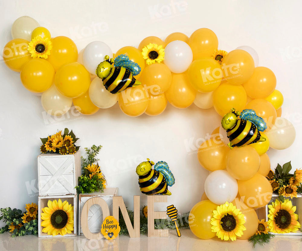 Kate Summer Birthday Bee Yellow Balloon Backdrop Designed by Emetselch