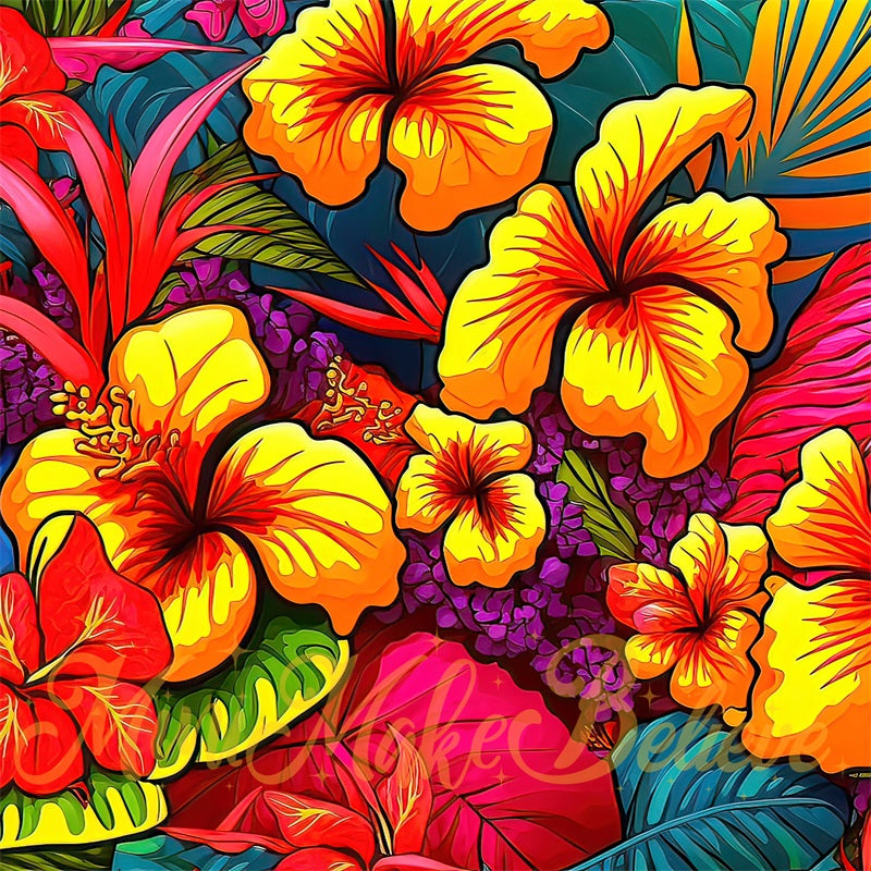 Kate Summer Color Pop Art Tropical Flowers Backdrop Designed by Mini MakeBelieve
