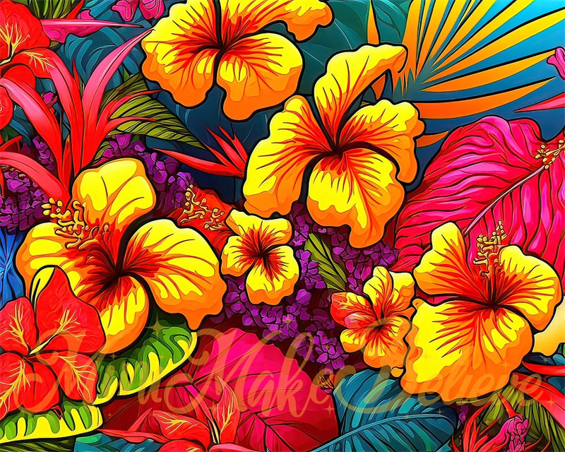 Kate Summer Color Pop Art Tropical Flowers Backdrop Designed by Mini MakeBelieve
