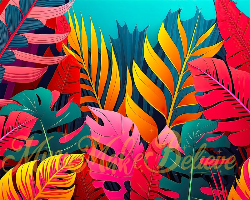 Kate Summer Pop Art Tropical Leaves Backdrop Designed by Mini MakeBelieve