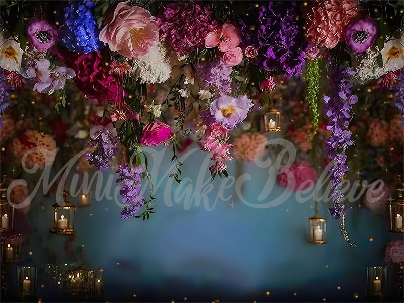 Kate Fine Art Painterly Hanging Flowers and Lanterns Backdrop Designed by Mini MakeBelieve