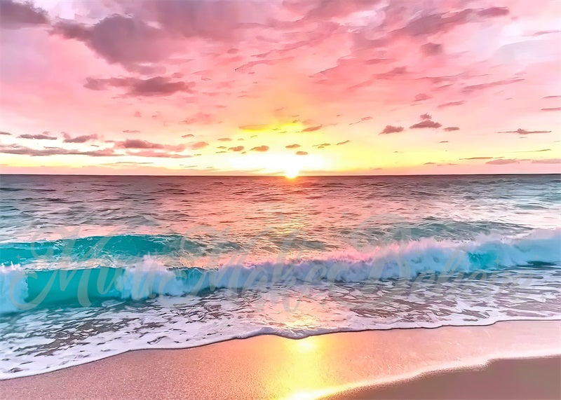Kate Painterly Crashing Waves Beach Summer Sunset Backdrop Designed by Mini MakeBelieve