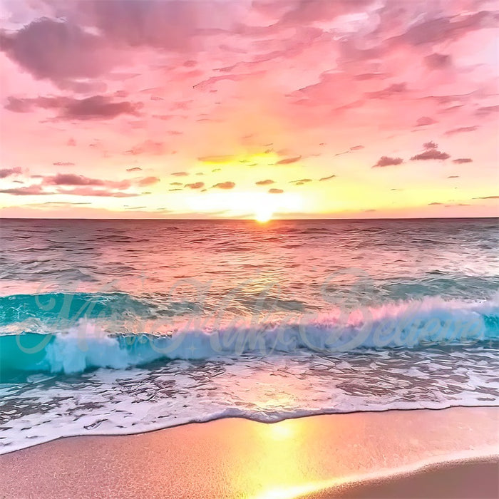 Sunset Ocean Waves Beach Backdrop
