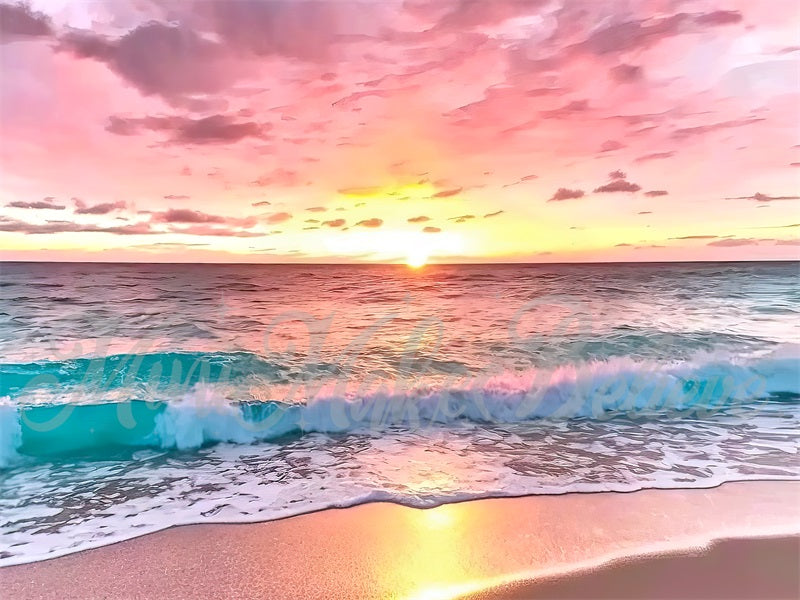 Kate Painterly Crashing Waves Beach Summer Sunset Backdrop Designed by Mini MakeBelieve