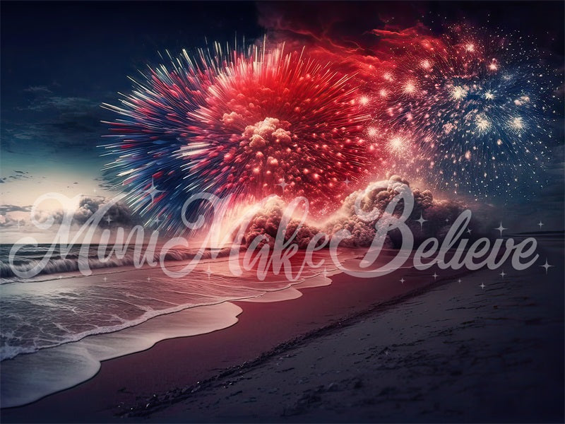 Kate Painterly Red White Blue Beach Fireworks July 4 Independence Backdrop Designed by Mini MakeBelieve