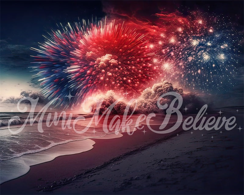 Kate Painterly Red White Blue Beach Fireworks July 4 Independence Backdrop Designed by Mini MakeBelieve