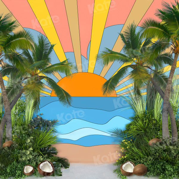 Kate Summer Sunshine Sea Coconut Tree Backdrop for Photography