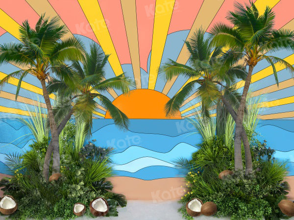 Kate Summer Sunshine Sea Coconut Tree Backdrop for Photography