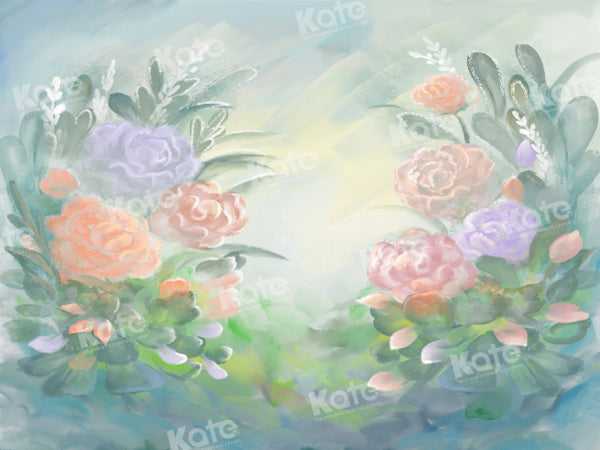 Kate Fine Art Painted Green Blooming Floral Backdrop Designed by GQ