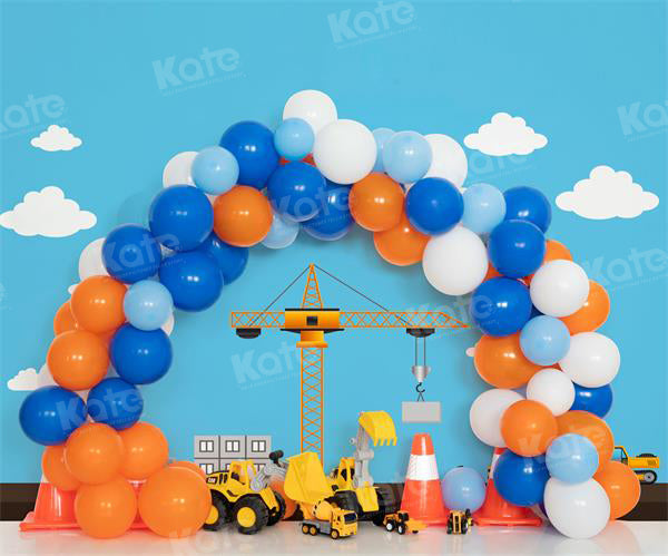 Kate Blue Orange Summer Construction Boy Backdrop for Photography
