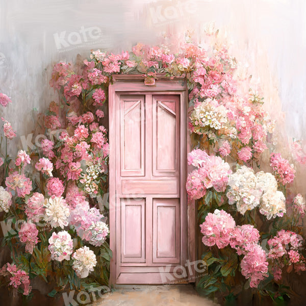 Kate Spring Fantasy Pink Flower Wall Retro Door Backdrop Designed by Chain  Photography