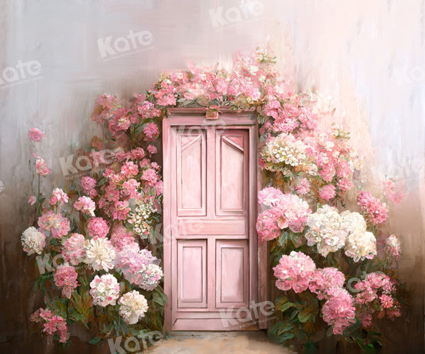 Kate Spring Fantasy Pink Flower Wall Retro Door Backdrop Designed by Chain Photography