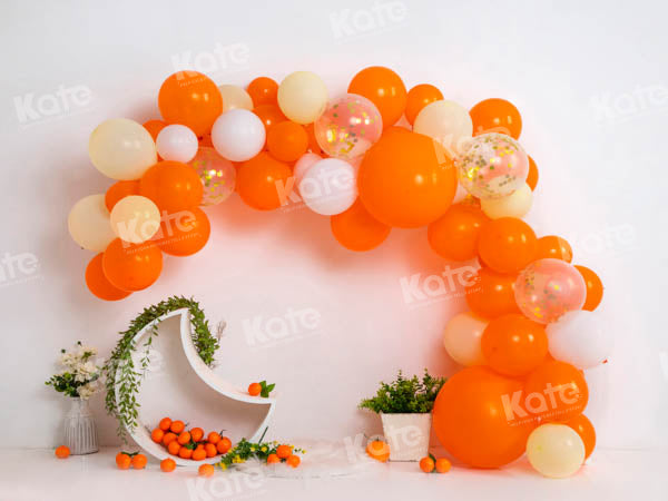 Kate Summer Warm Orange Balloon Fruit Backdrop Designed by Emetselch