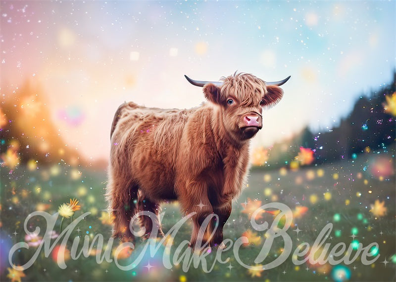 Kate Painterly Enchanted Fine Art Fluffy Highland Cow Backdrop Designed by Mini MakeBelieve
