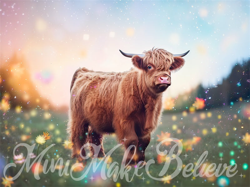 Kate Painterly Enchanted Fine Art Fluffy Highland Cow Backdrop for  Photography