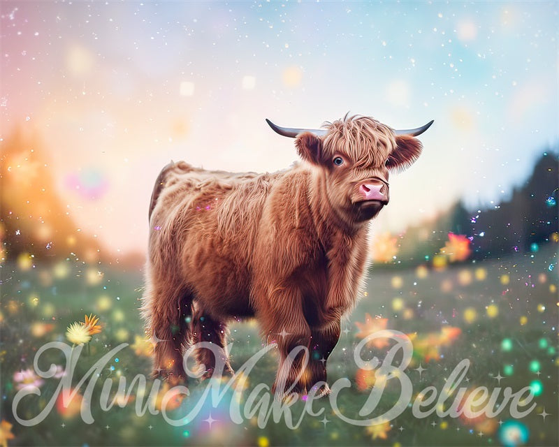 Kate Painterly Enchanted Fine Art Fluffy Highland Cow Backdrop Designed by Mini MakeBelieve