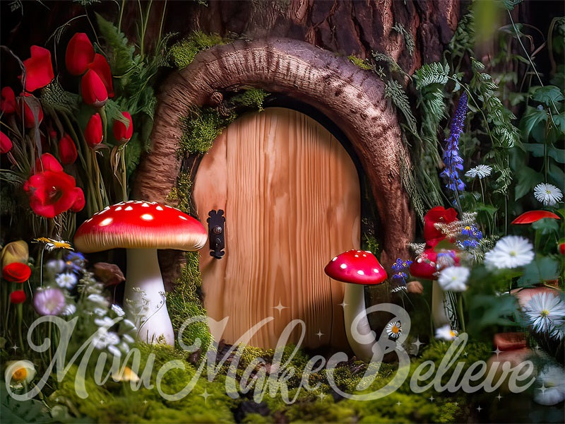 Kate Painterly Fine Art Enchanted Woodland Mushroom Door Gnome Fairy Backdrop Designed by Mini MakeBelieve