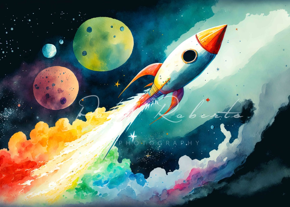 Kate Galactic Odyssey Rocket Space Boy Backdrop Designed by Patty Robert