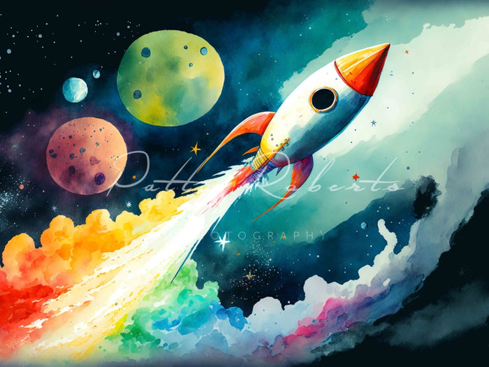 Vibrant Rocket Launch Space Backdrop