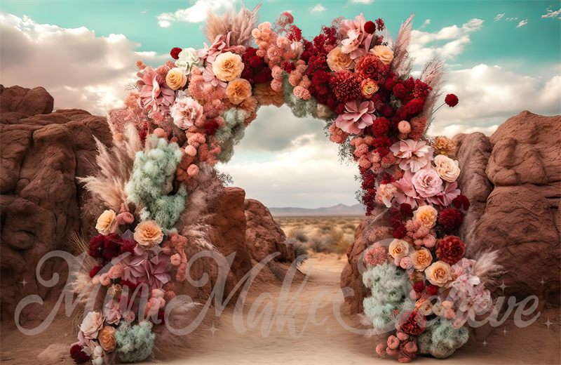 Kate Painterly Fine Art Floral Desert Mountain Arch Backdrop Designed by Mini MakeBelieve