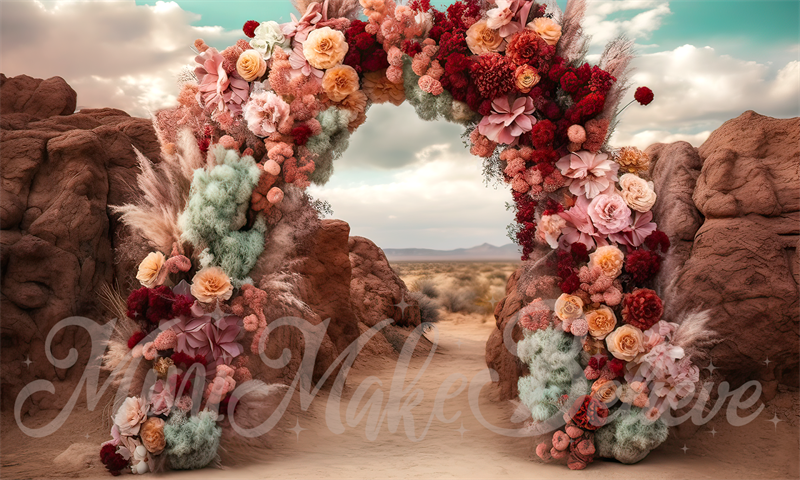 Kate Painterly Fine Art Floral Desert Mountain Arch Backdrop Designed by Mini MakeBelieve