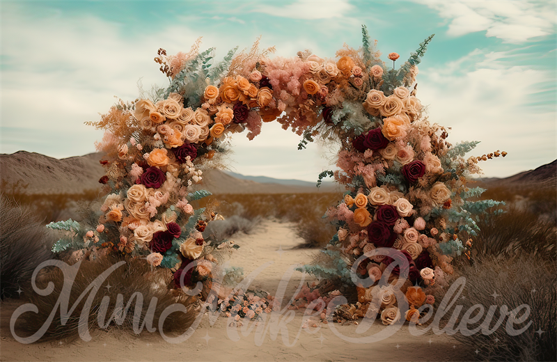 Kate Painterly Fine Art Flowers Boho Desert Arch Backdrop Designed by Mini MakeBelieve