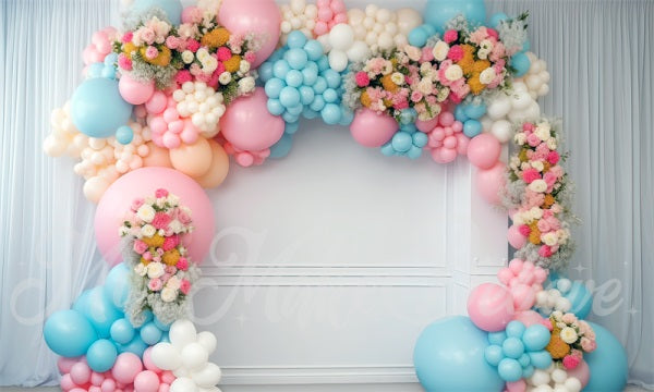 Kate Painterly Baby Shower Pink Blue Balloon Arch Birthday Cake Smash Backdrop Designed by Mini MakeBelieve