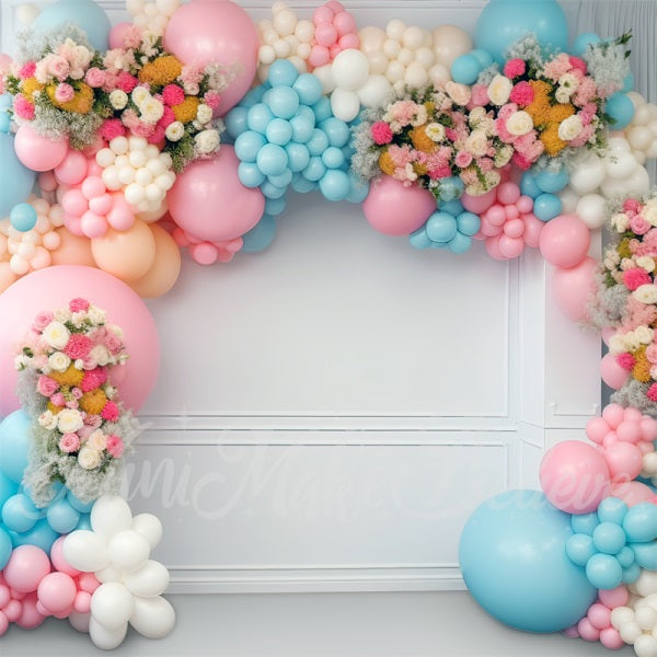 Kate Painterly Baby Shower Pink Blue Balloon Arch Birthday Cake Smash Backdrop Designed by Mini MakeBelieve