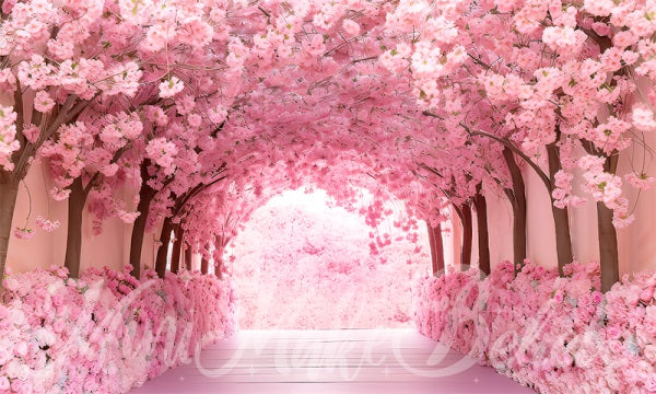 Kate Painterly Fine Art Cherry Blossom Tunnel Cake Smash Birthday Backdrop Designed by Mini MakeBelieve